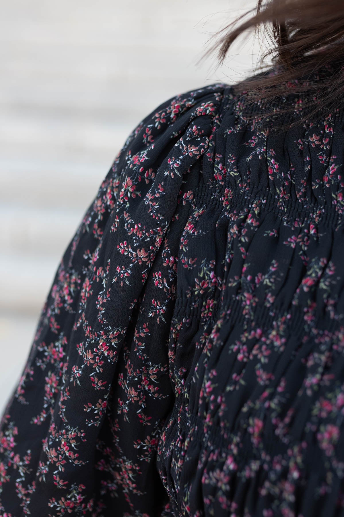 Close up of the fabric on the plus size black pink flower dress