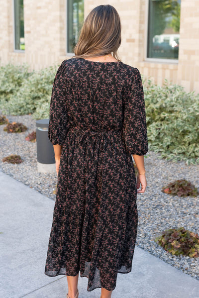 Back view of the black pink flower dress