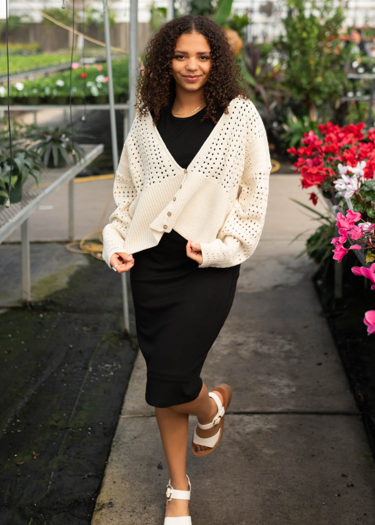 Ivory knitted cardigan with buttons