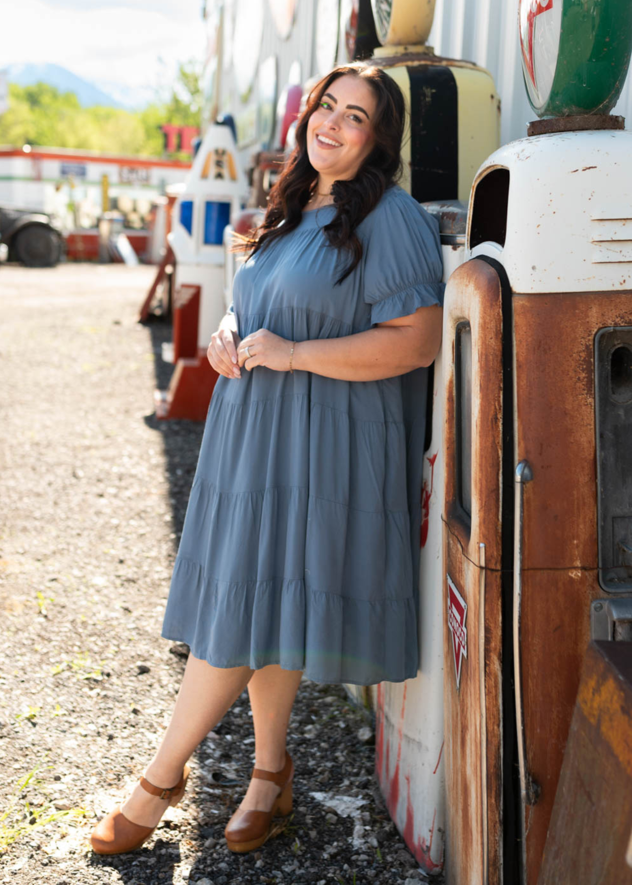 Short sleeve navy tiered dress