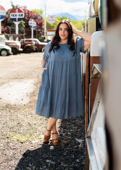 Plus size navy tiered dress