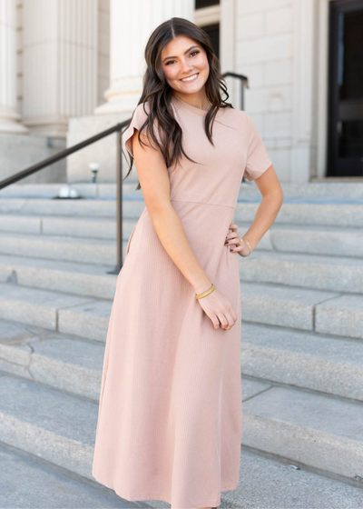 Taupe ribbed dress