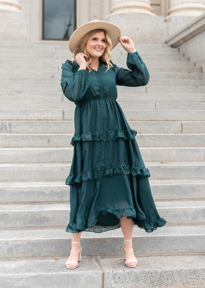 Hunter green tiered dress