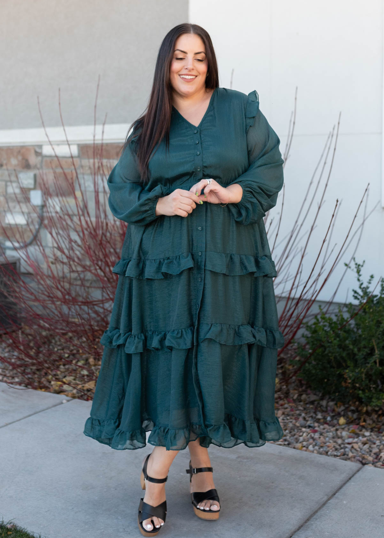 Plus size hunter green tiered dress