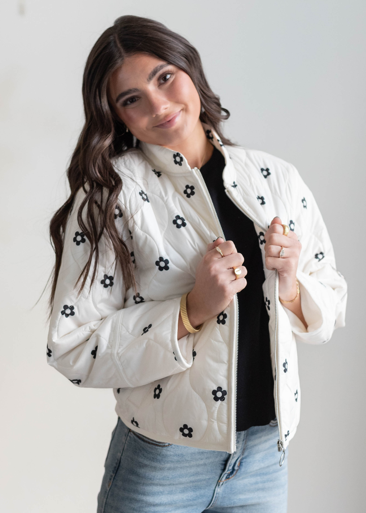 Raylie Ivory Flower Puffer Jacket