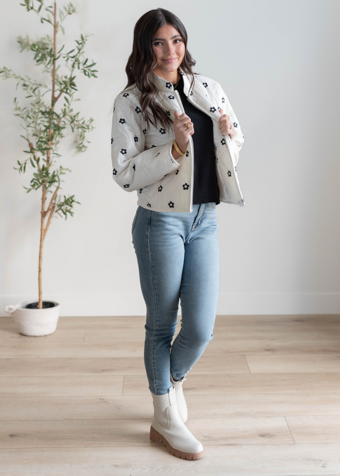 Raylie Ivory Flower Puffer Jacket