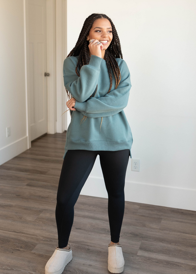 Front pocket jade pocketed sweater