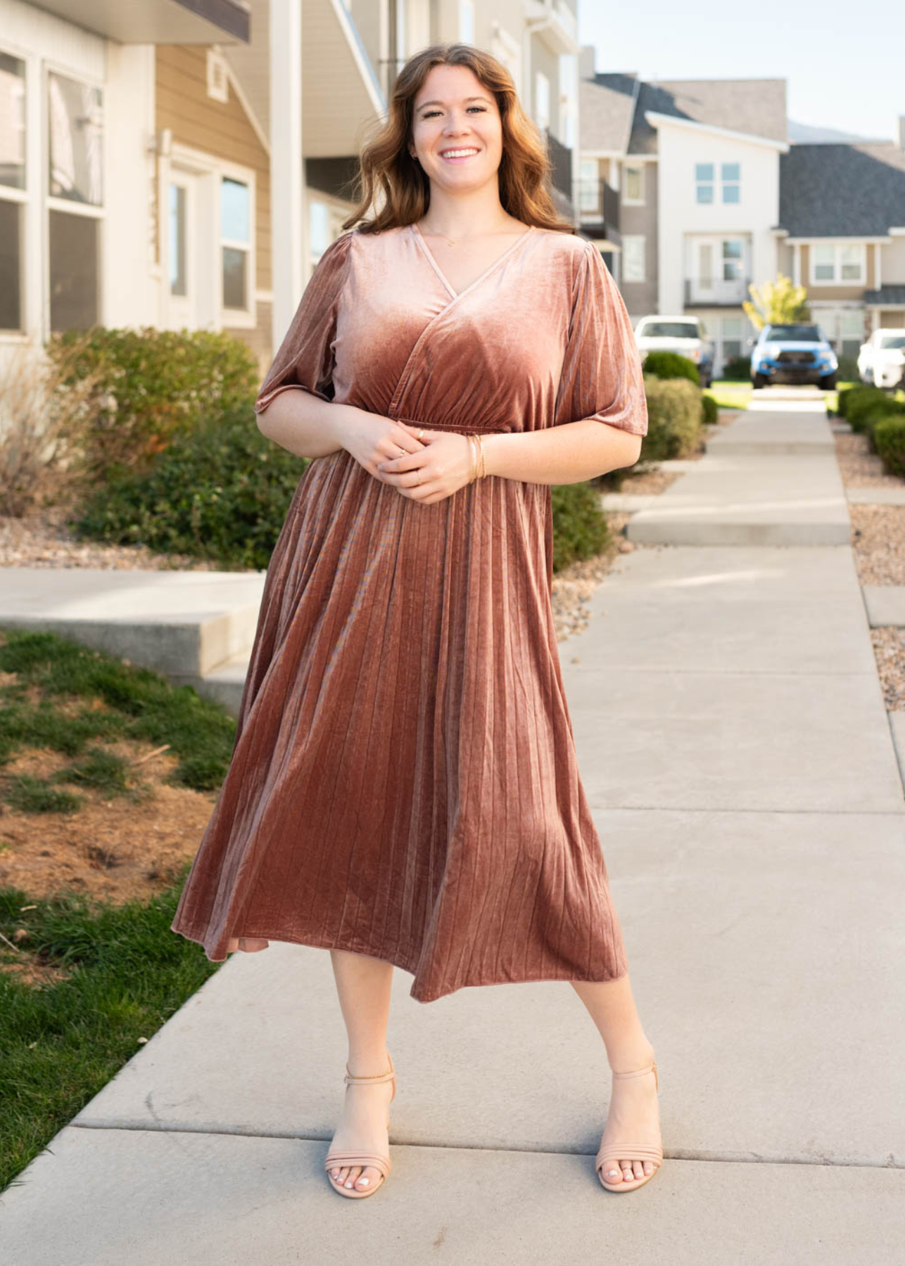 Plus size dusty rose velvet dress