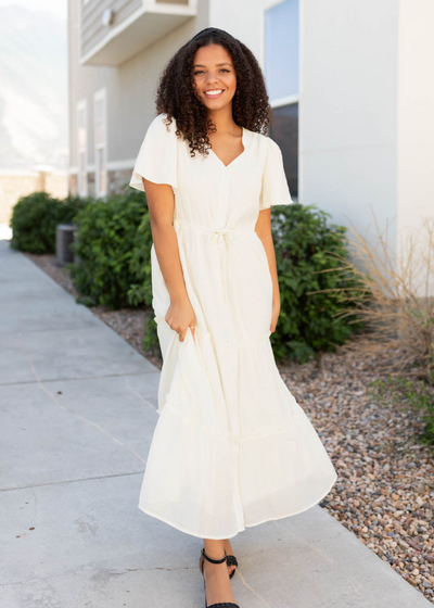 Short sleeve cream buttondown dress