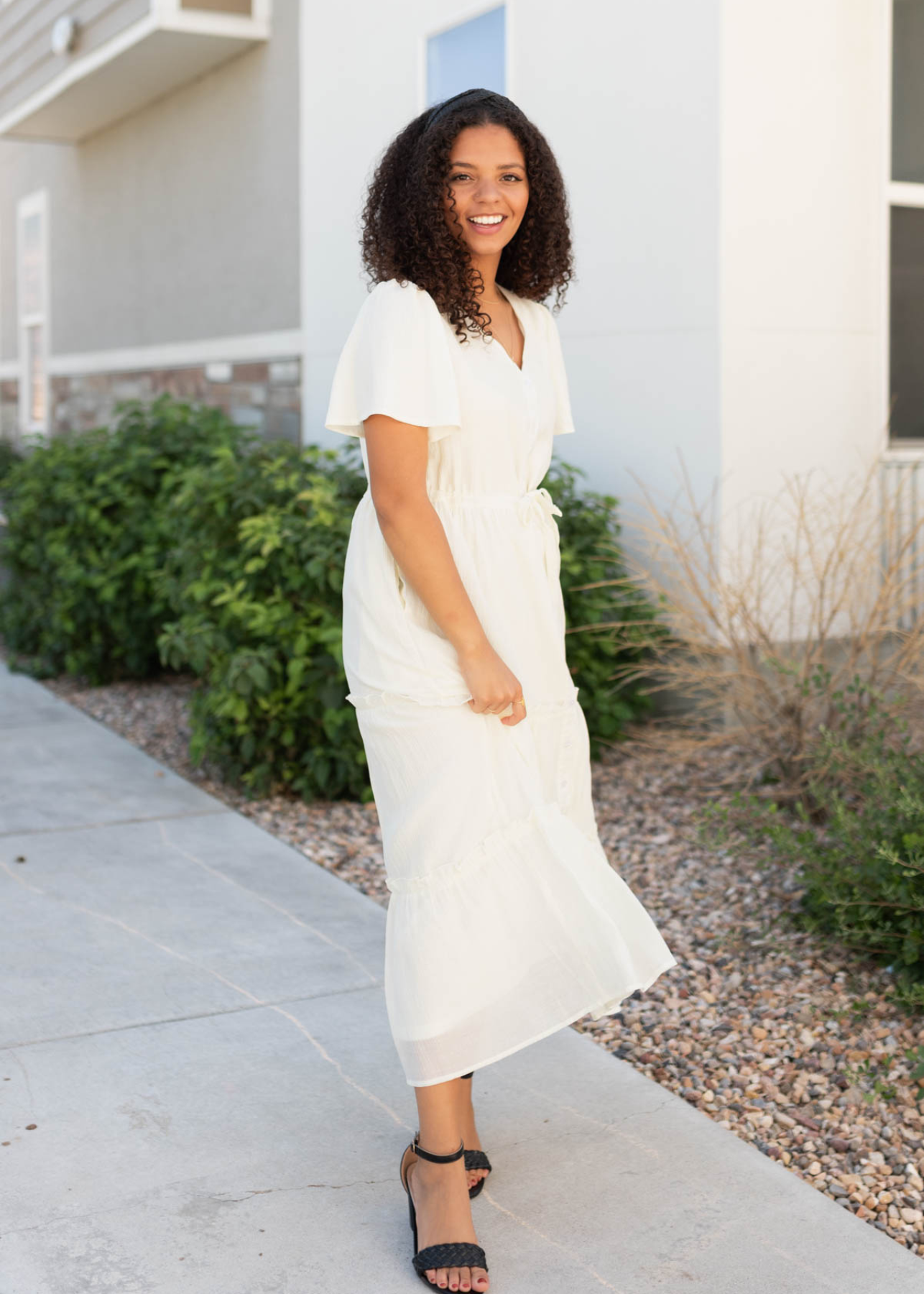 Cream button down dress