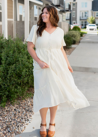 Plus size cream button down dress