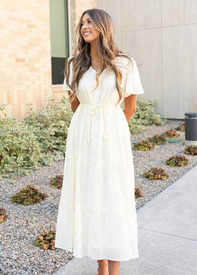 Cream button down dress