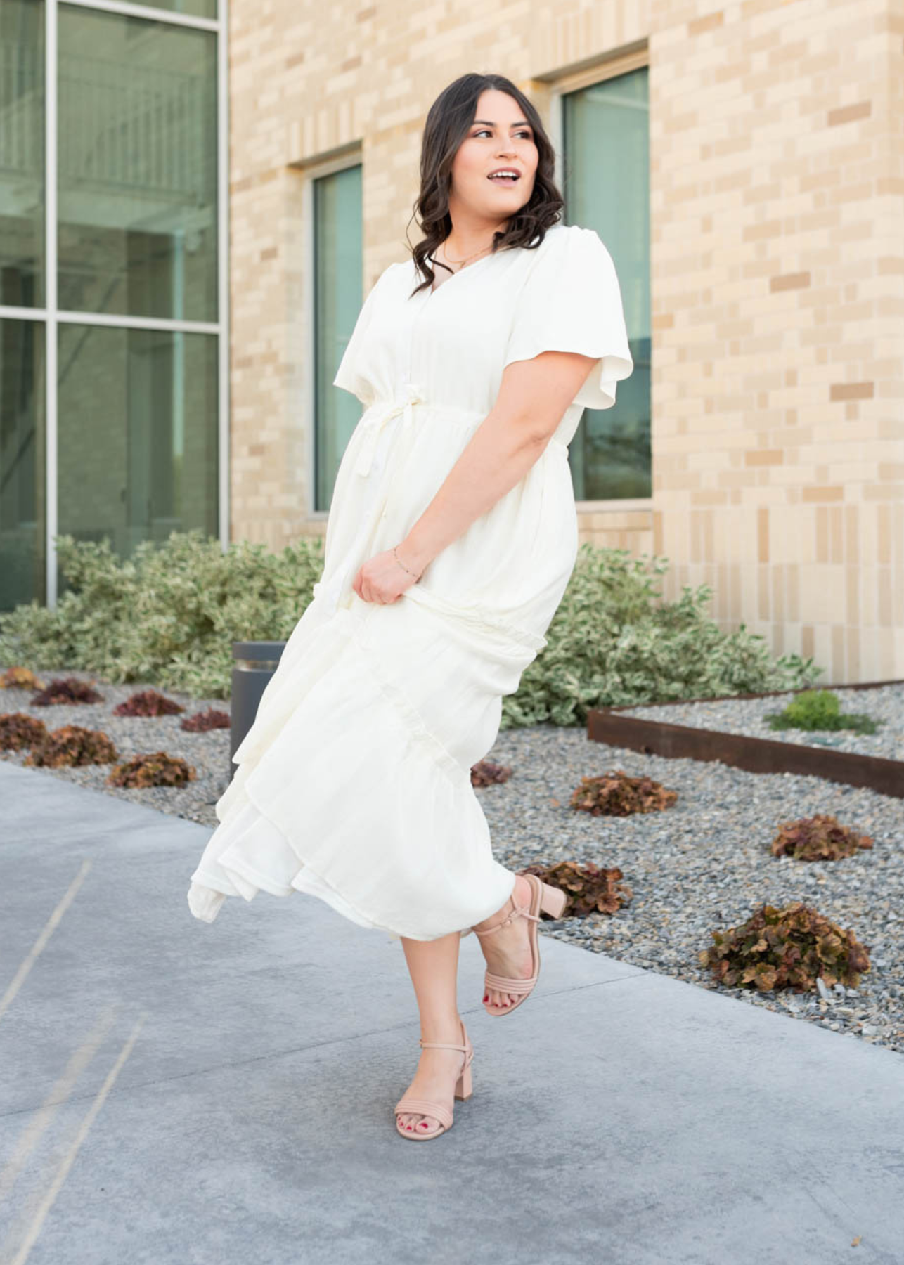 Cream button down dress in plus size