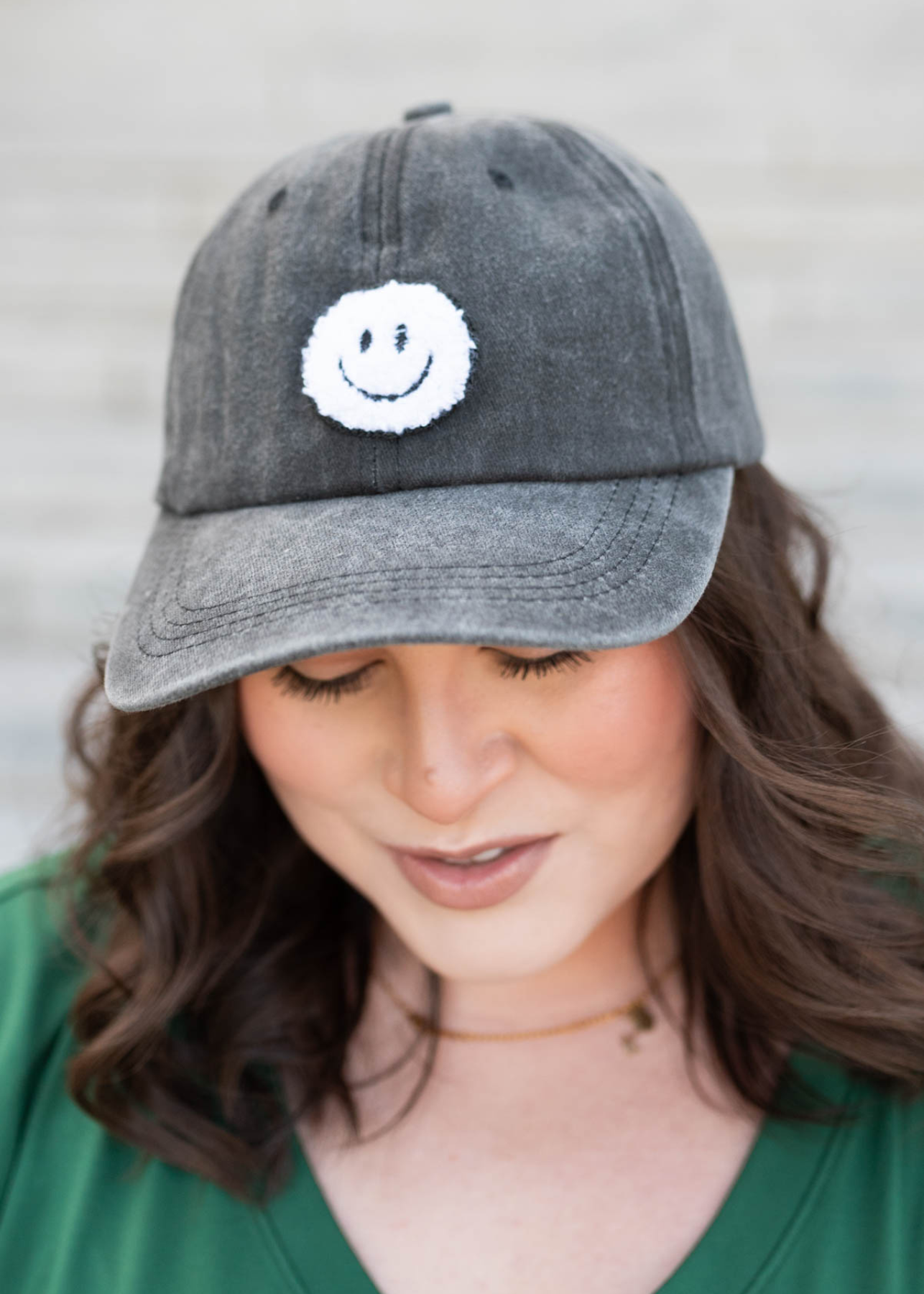 Black sherpa happy face hat