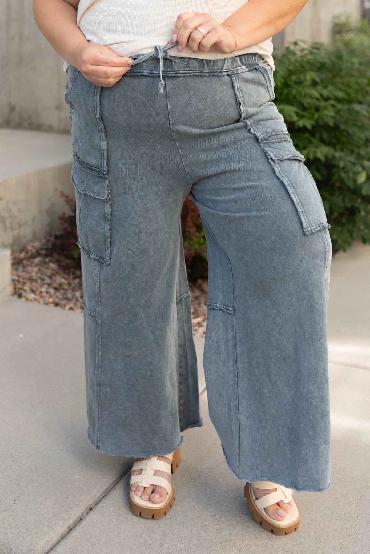 Plus size faded blue wide leg pants