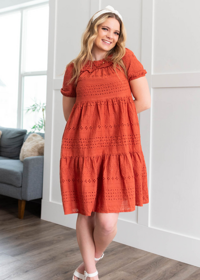 Short sleeve ginger orange dress