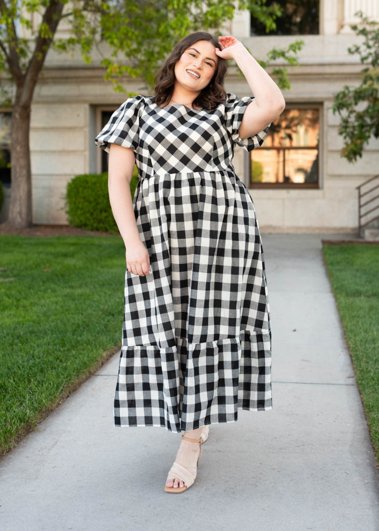 1X black gingham dress