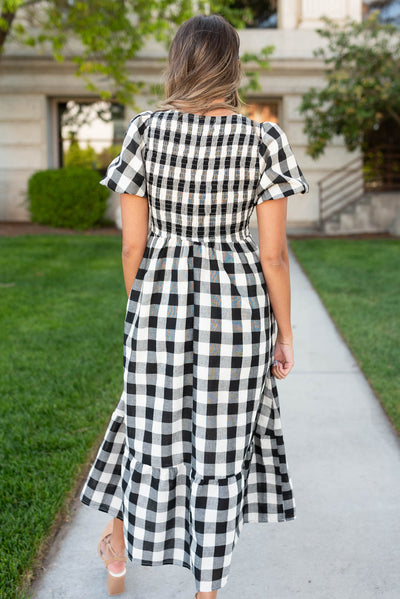 Back view of the black gingham dress