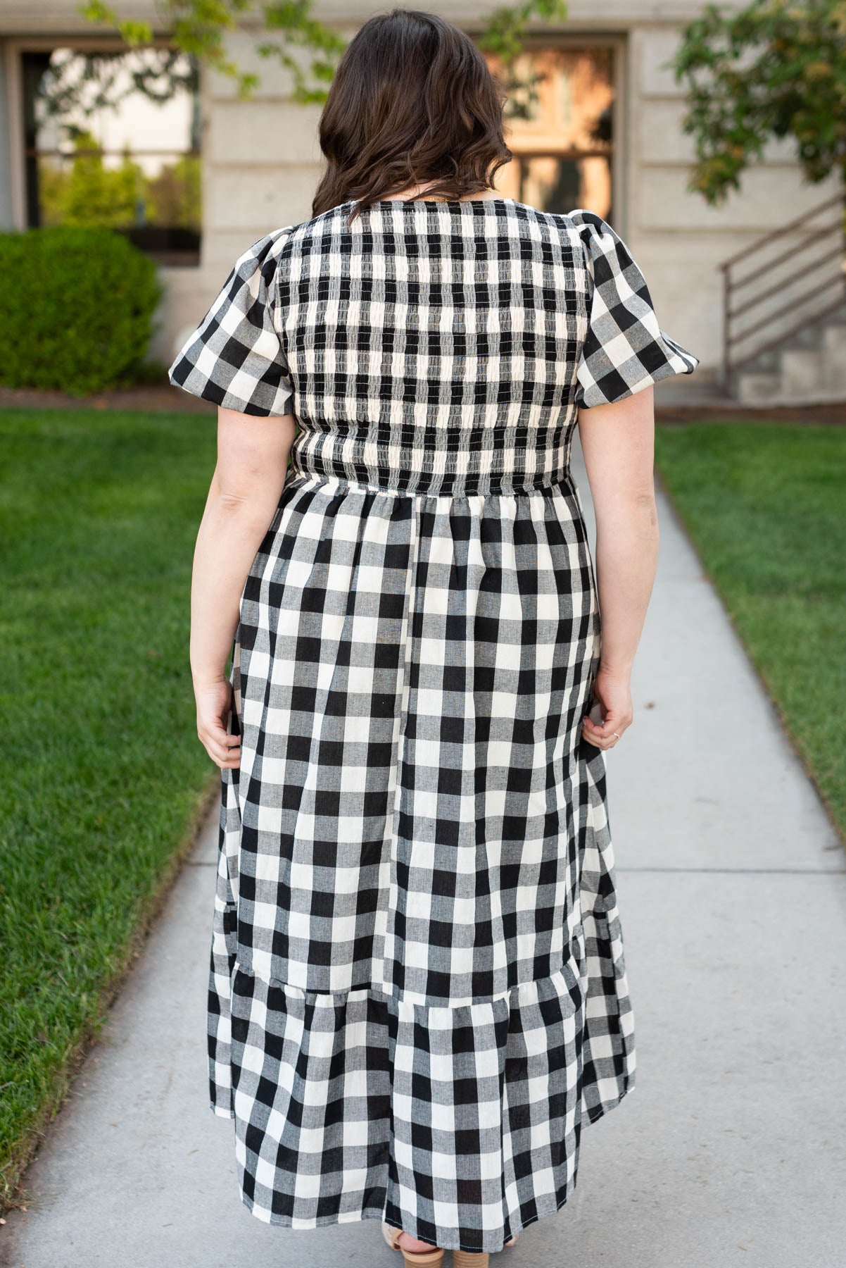 Plus size black gingham dress