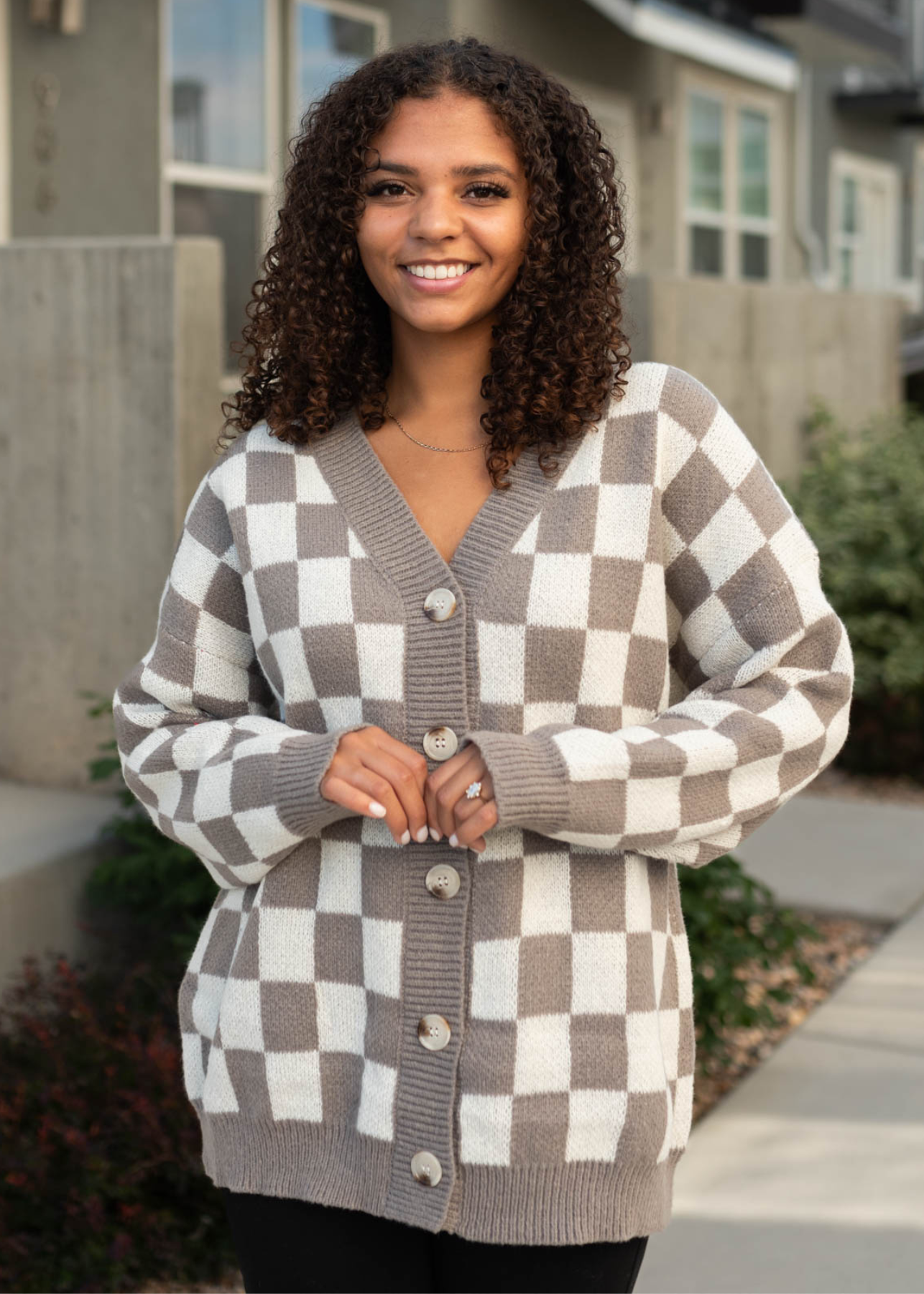 Checkered mocha cardigan