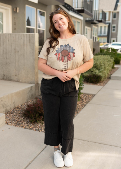 Wide leg plus size black mineral wash pants