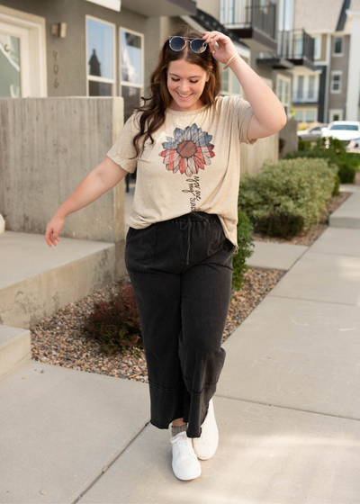 Knit plus size black mineral wash pants