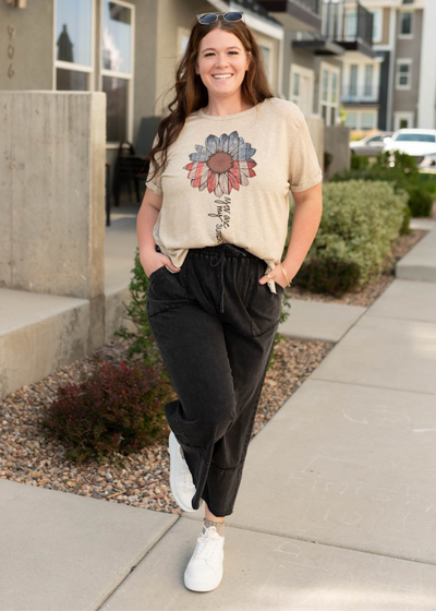 Plus size black mineral wash pants with pockets