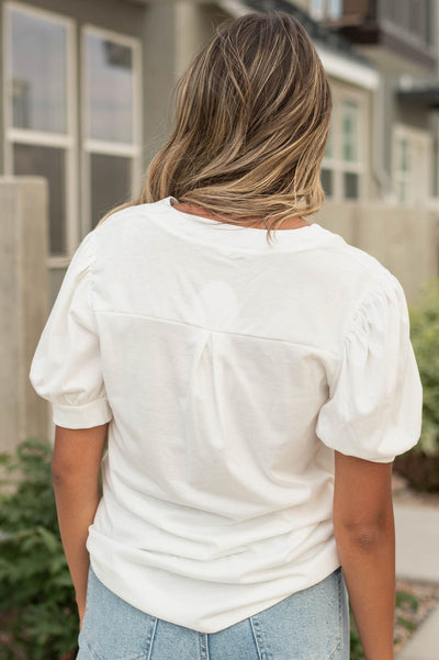 Back view of Rosa white top