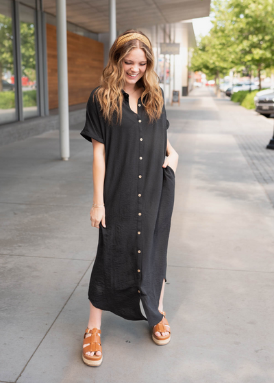 Black button up maxi dress