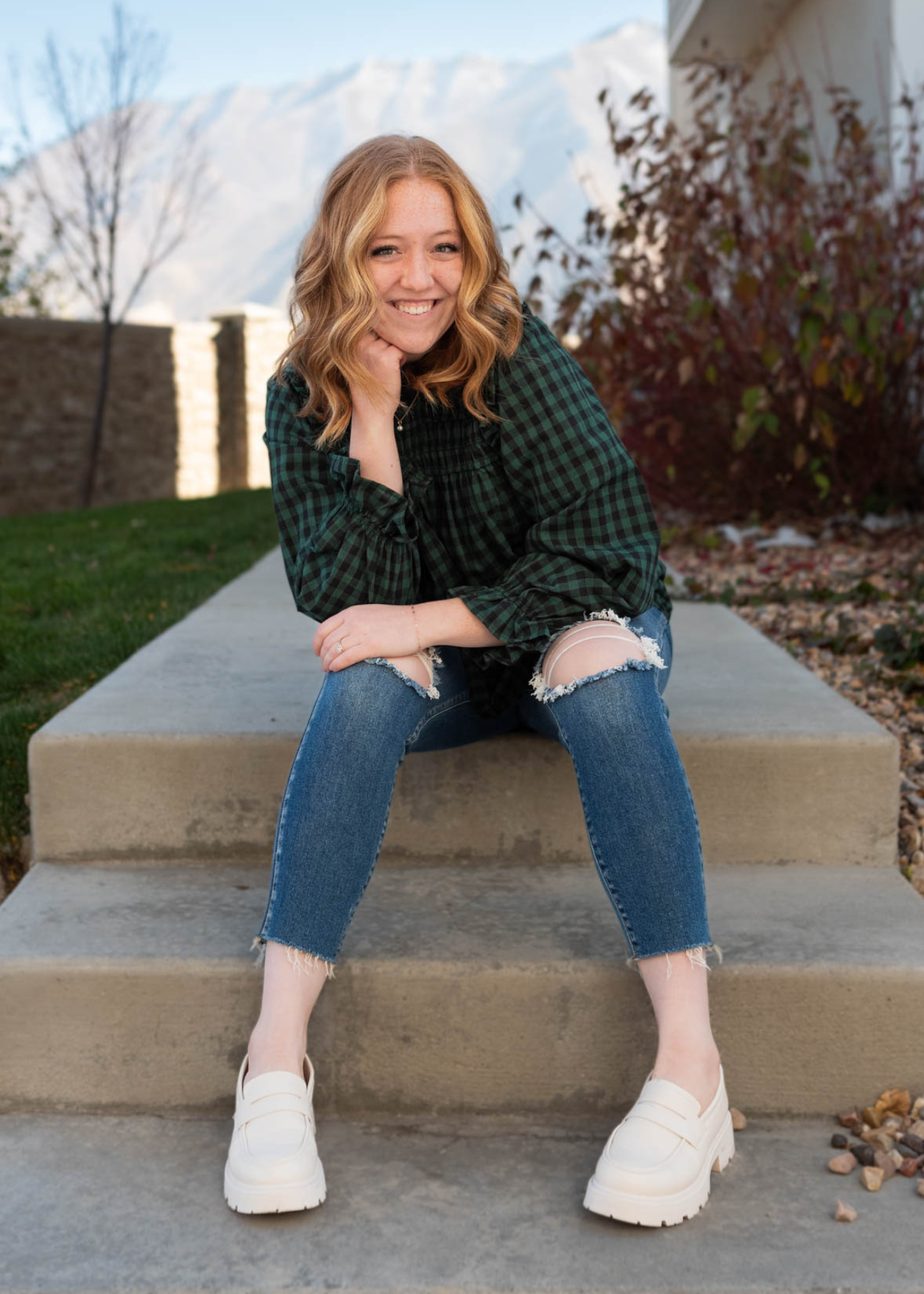 Hunter green ruffle blouse