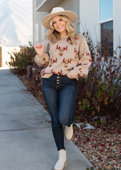 Long sleeve Rudolph oatmeal knit sweater