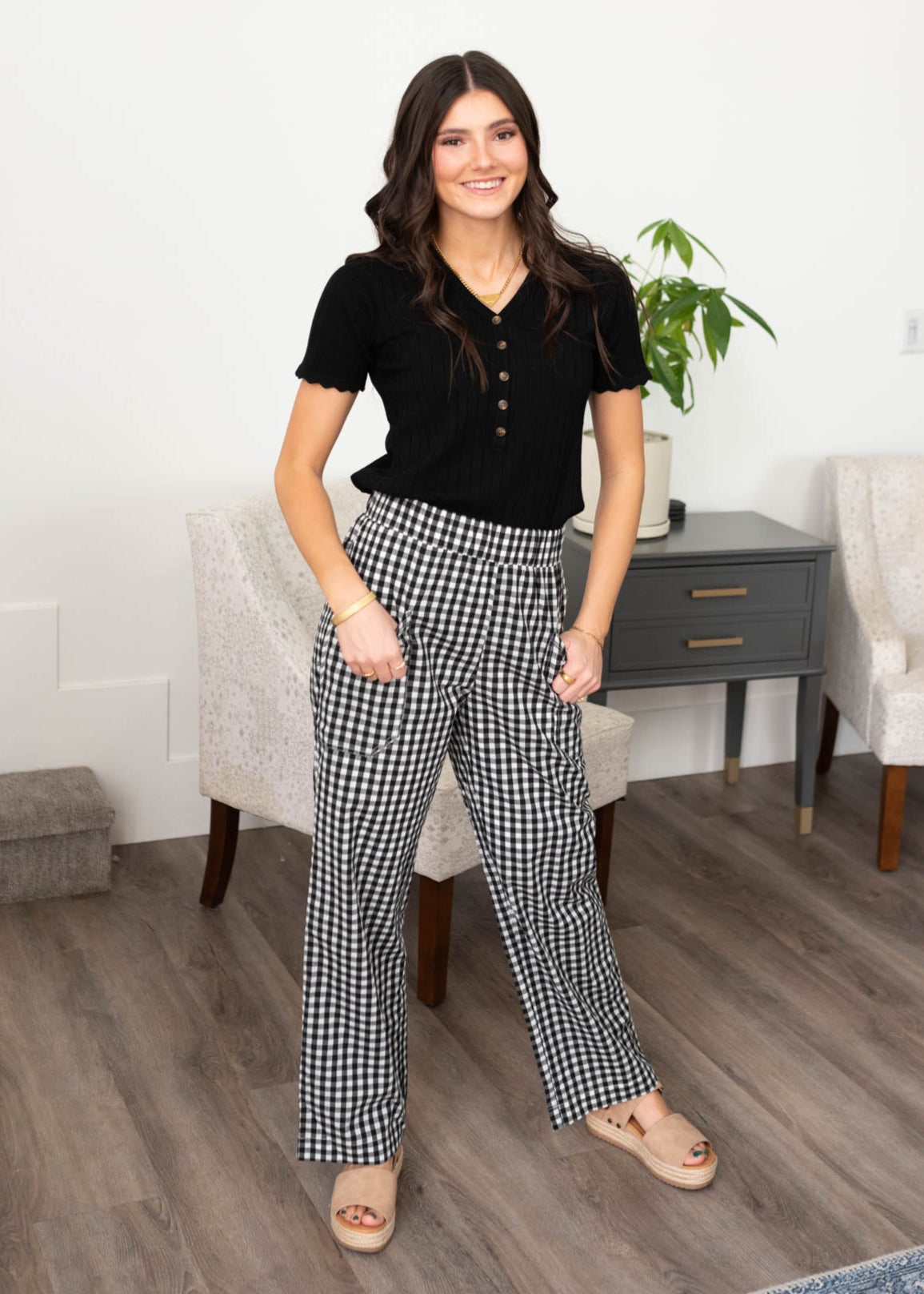 Samantha Black and White Gingham Pants