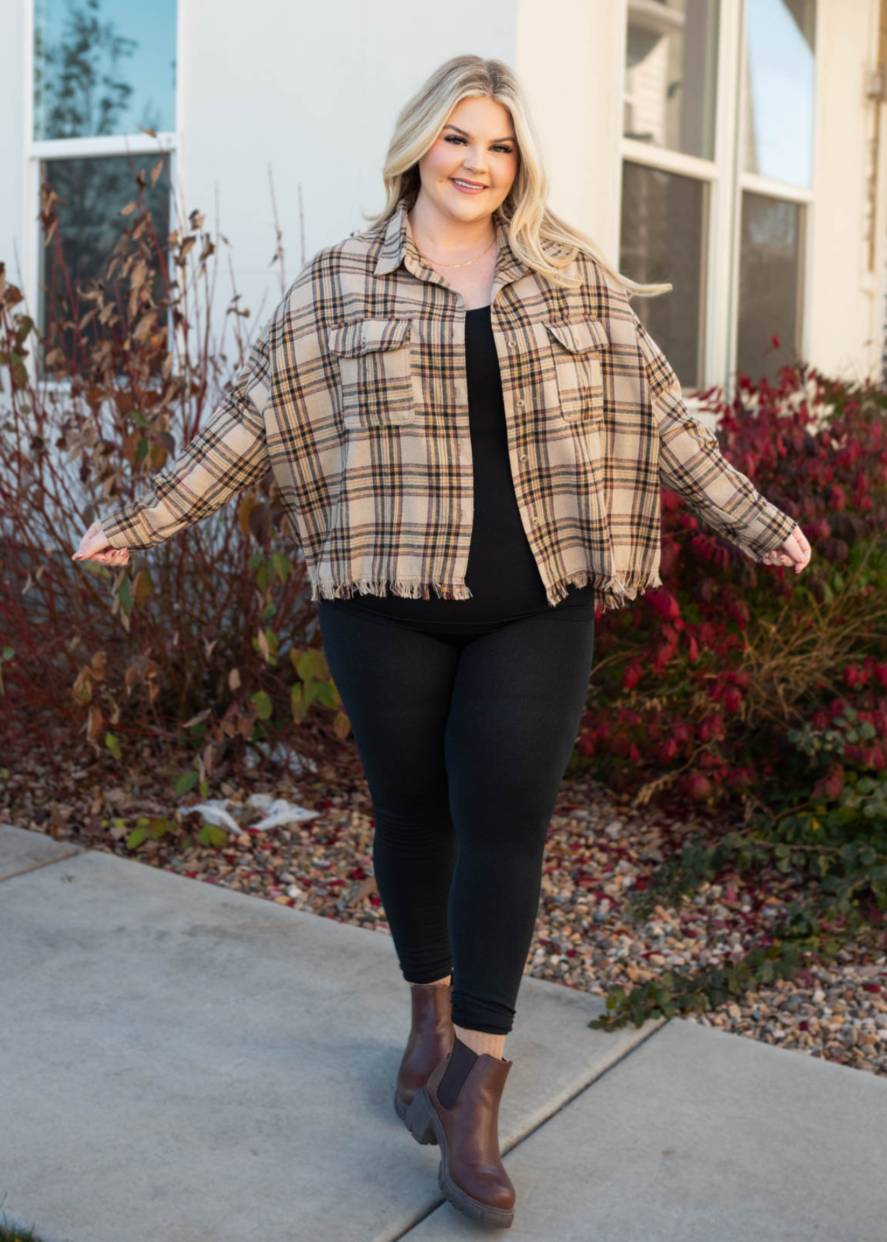 Plus size plaid button down top