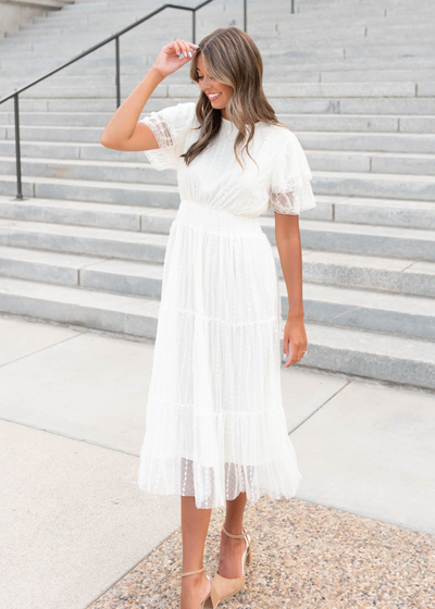 Cream lace dress with elastic waist