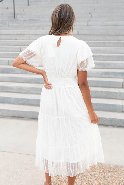 Back view of the cream lace dress