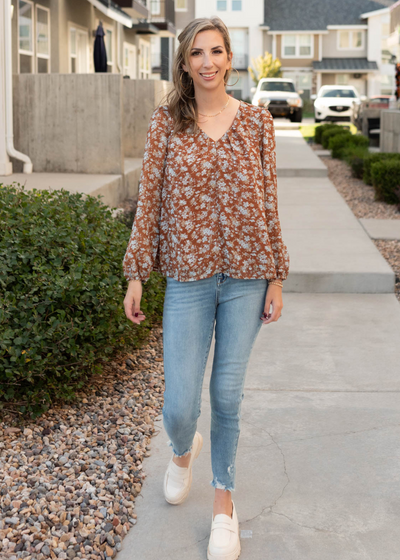 Long sleeve blue floral blouse