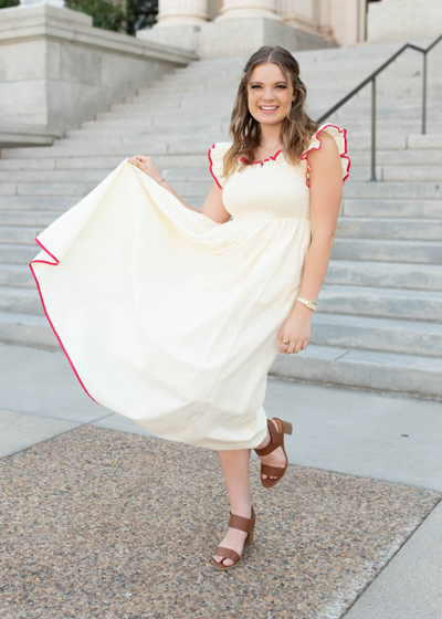 Cream red midi dress