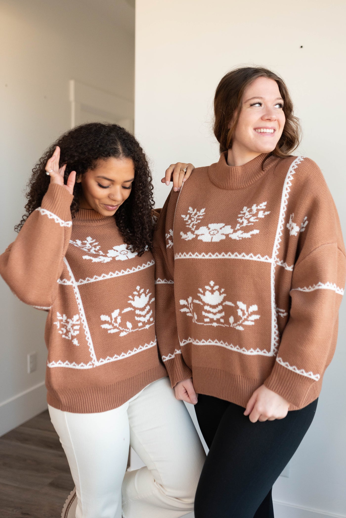 Serena Mocha Floral Printed Sweater