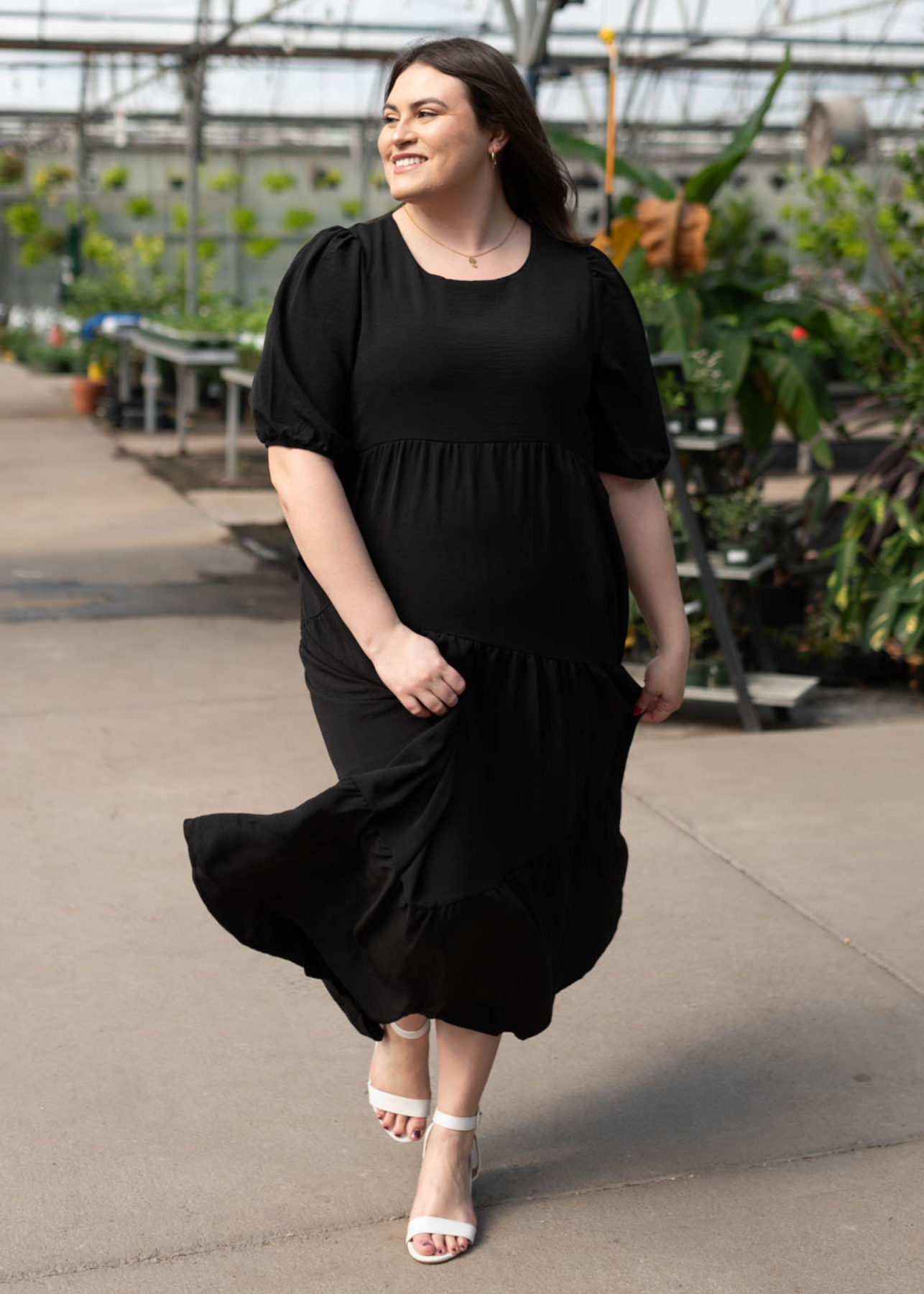 Plus size black tiered dress