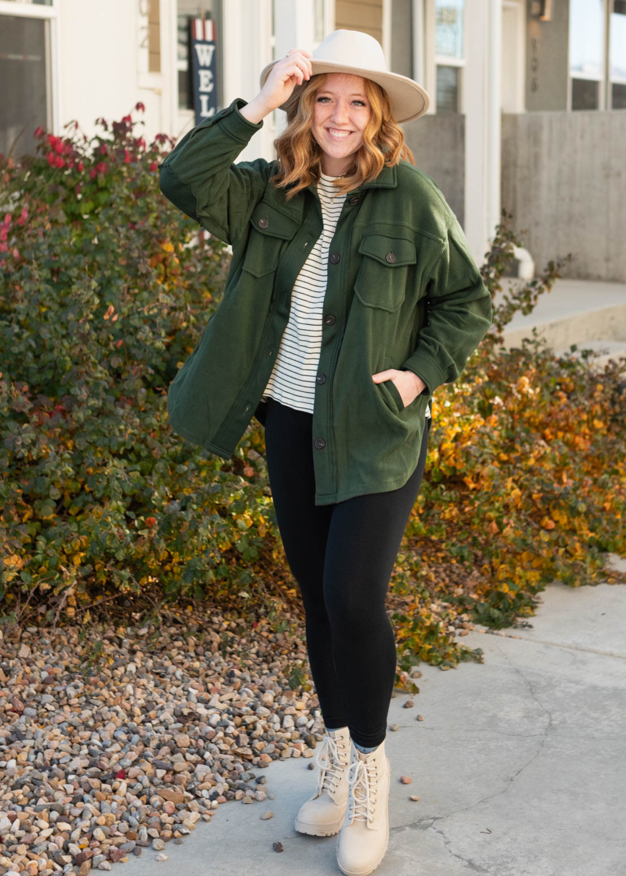 Long sleeve army green shacket