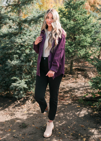 Long sleeve dark plum shacket