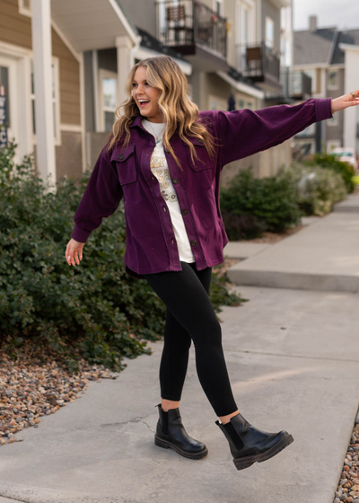 Button up dark plum shacket