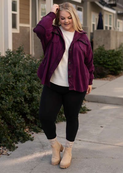 Long sleeve plus size dark plum shacket