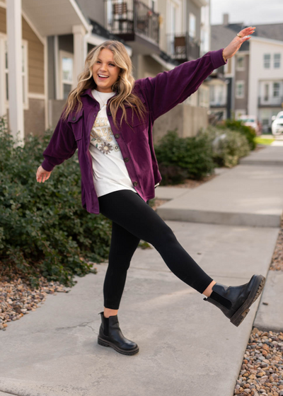 Long sleeve dark plum shacket