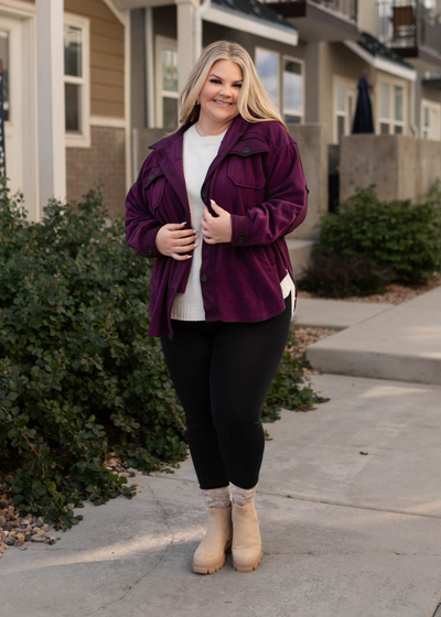 Long sleeve plus size dark plum shacket