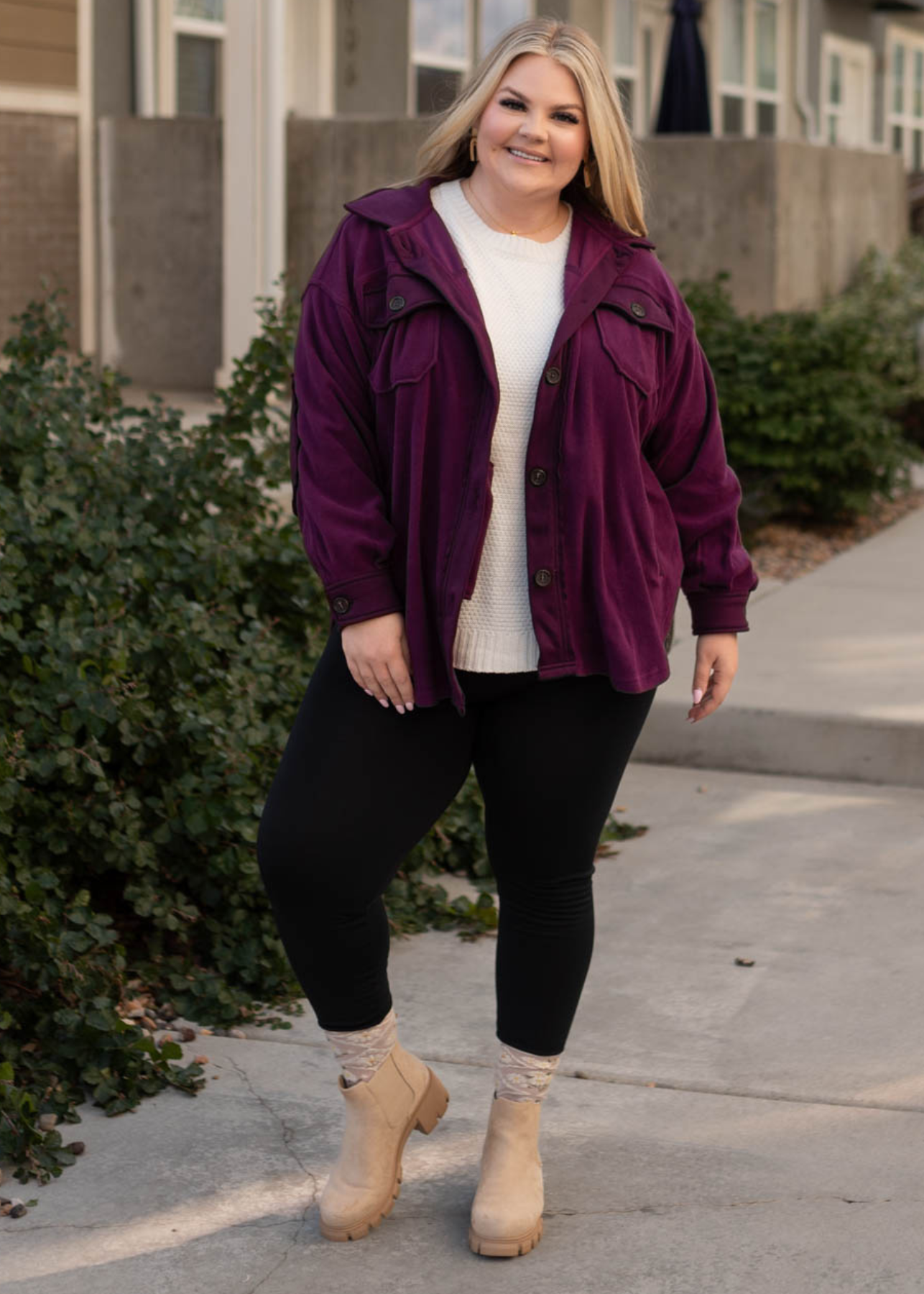 Plus size dark plum shacket