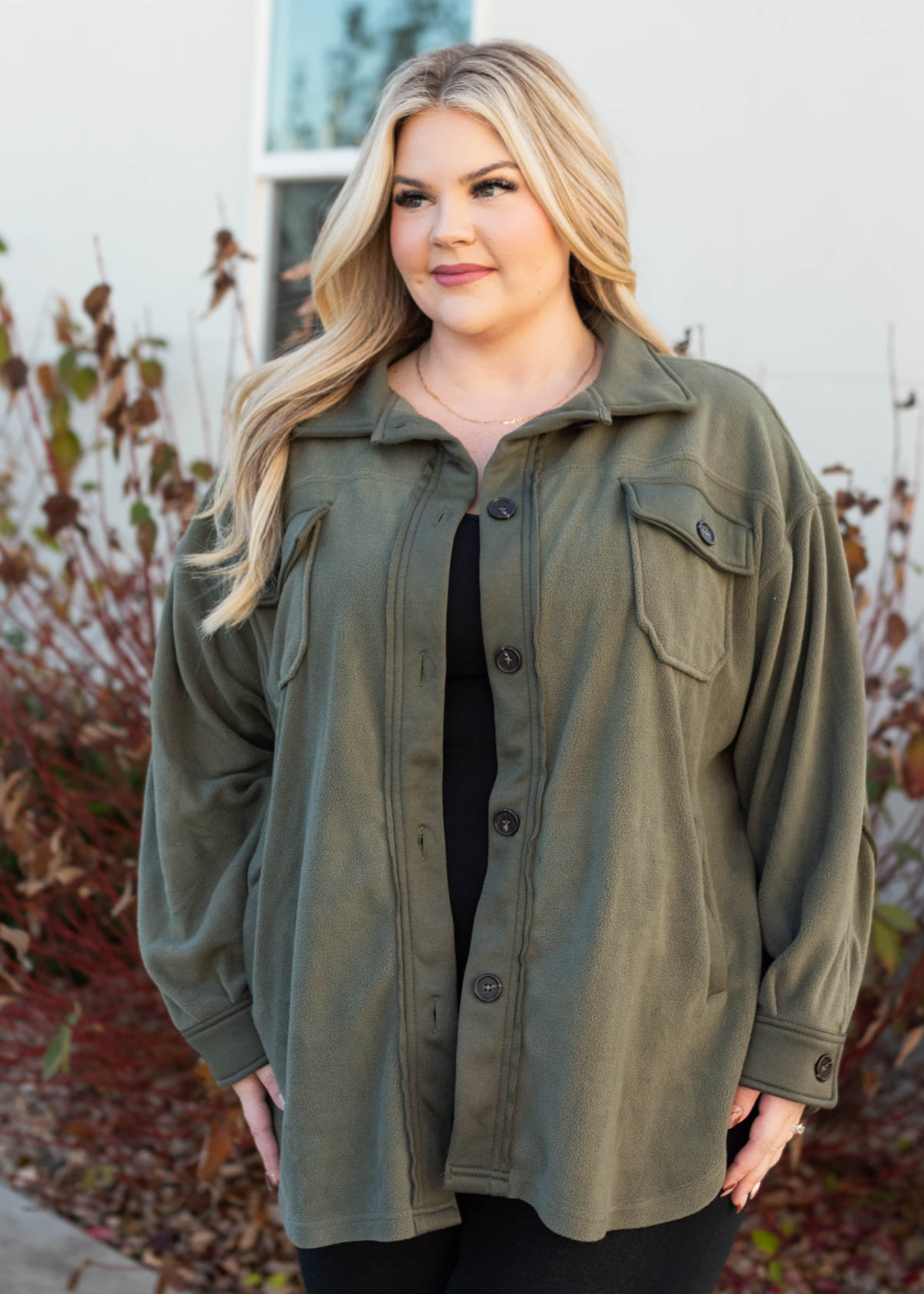 Button up long sleeve plus size light olive shacket