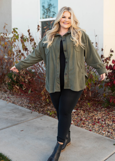 Long sleeve plus size light olive shacket