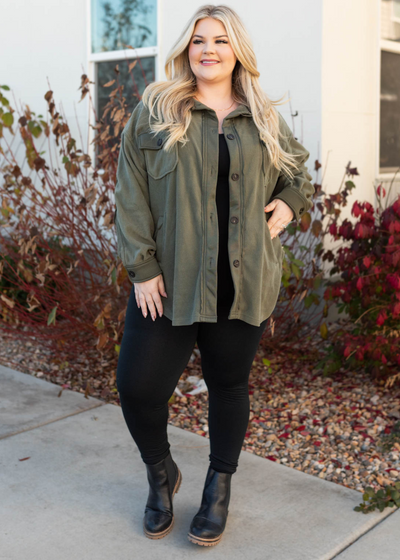 Plus size light olive shacket