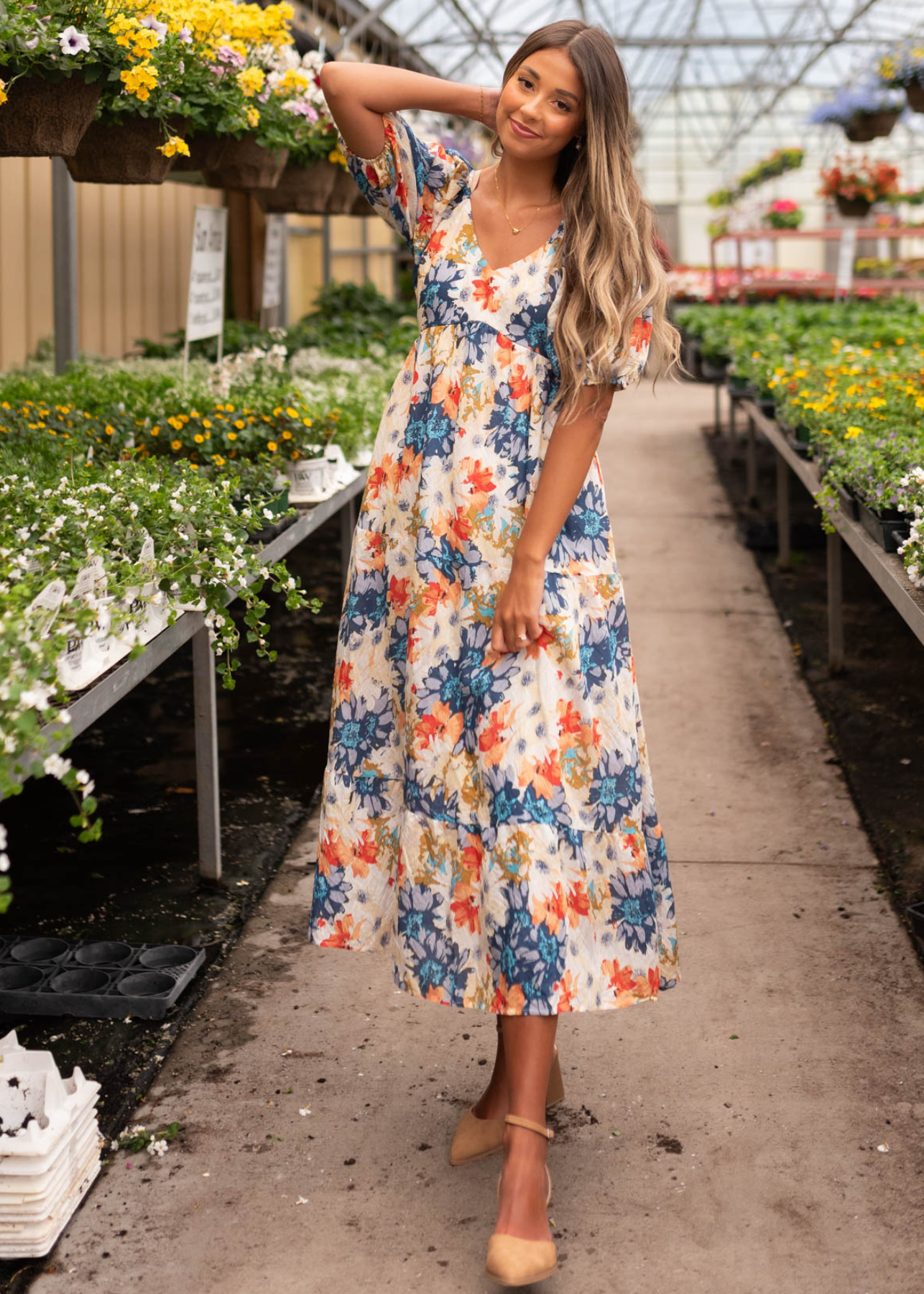 Short sleeve navy floral dress